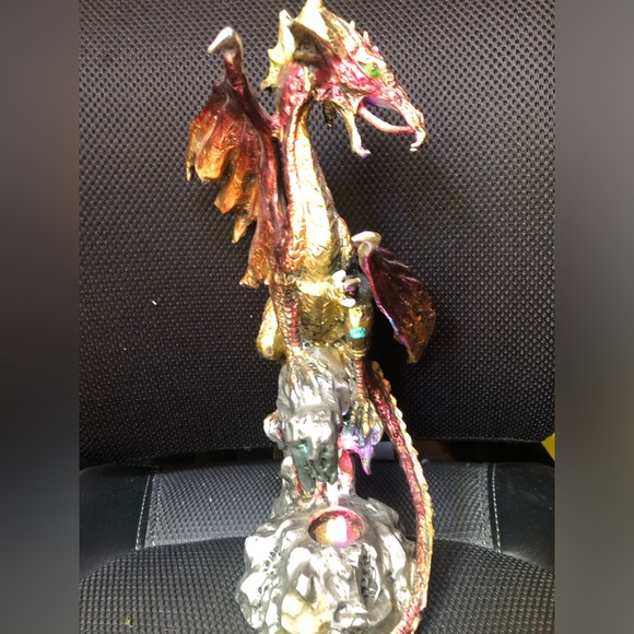 Red Dragon On LED Light Up Rock w/Jewel Figurine Statue - Picture 1 of 7